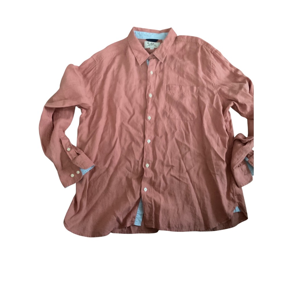 Madda Fella 100% Linen Button Front‎ Shirt Salmon Pink Long Sleeve Key West
